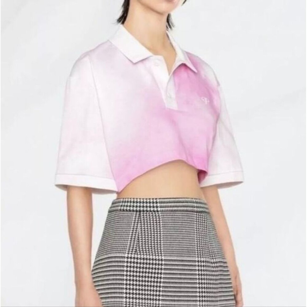 Philosophy di Lorenzo Serafini Pink Tie-Dye Crop Logo Polo Shirt Size S